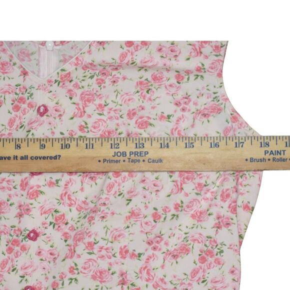 Vintage Pink Rose Floral Sleeveless Midi Dress – V-Neck, Button Front – Medium - Picture 7 of 9